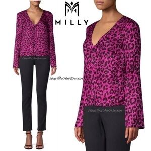 Milly NWT Italian silk magenta & black leopard blouse *shop@iamwarrior